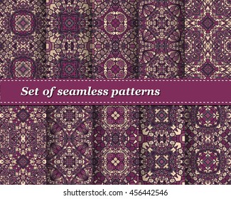 Set of vector seamless abstract pattern. Background for design and fashion. Arabic, Indian patterns