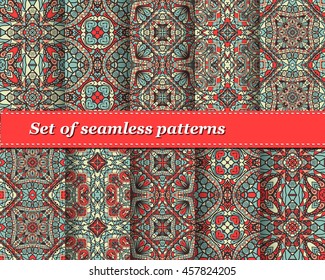 Set of vector seamless abstract pattern. Background for design and fashion. Arabic, Indian patterns