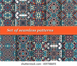 Set of vector seamless abstract pattern. Background for design and fashion. Arabic, Indian patterns