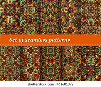 Set of vector seamless abstract pattern. Background for design and fashion. Arabic, Indian patterns