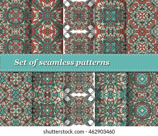 Set of vector seamless abstract pattern. Background for design and fashion. Arabic, Indian patterns