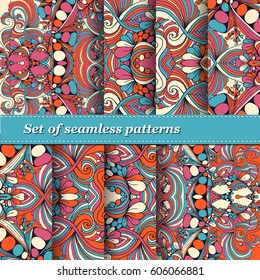 Set of vector seamless abstract pattern. Background for design and fashion. Arabic, Indian patterns. Mexican talavera tiles