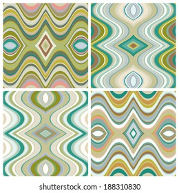 Set of Vector Seamless Abstract Wavy Backgrounds, Retro Multicolored Patterns
