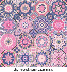 Set of vector seamless arabic patterns. Collection of octagonal and square ornaments. Decorative and design elements for textile, book covers, print, gift wrap. Ethnic motif.
