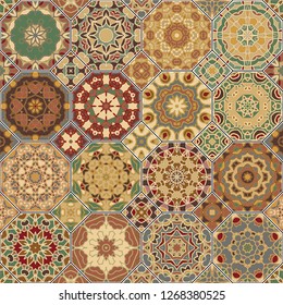 Set of vector seamless arabic patterns. Collection of octagonal and square ornaments. Decorative and design elements for textile, book covers, manufacturing, print, gift wrap.