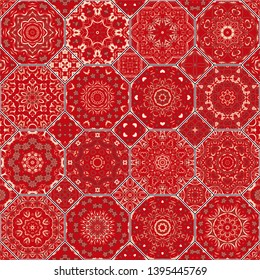 Set of vector seamless arabic patterns. Collection of octagonal and square ornaments. Decorative and design elements for textile, book covers, manufacturing, print, gift wrap.