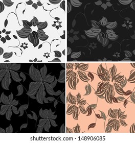 Set Vector seamless background pattern floral flowers  retro