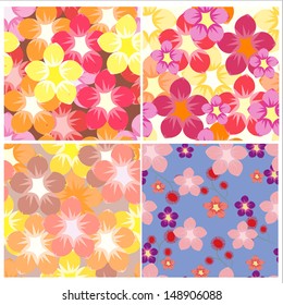 Set Vector seamless background pattern floral flowers  retro