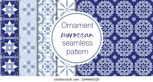 Set of vector seamless border in Eastern style. Ornate element for design on moroccan style. Ramadan kareem pattern. Luxury illustration for invitations, greeting card, wallpaper, web, background.