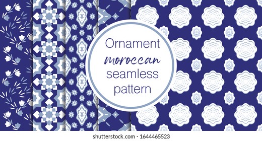Set of vector seamless border in Eastern style. Ornate element for design on moroccan style. Ramadan kareem pattern. Luxury illustration for invitations, greeting card, wallpaper, web, background.