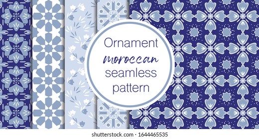 Set of vector seamless border in Eastern style. Ornate element for design on moroccan style. Ramadan kareem pattern. Luxury illustration for invitations, greeting card, wallpaper, web, background.