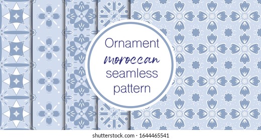Set of vector seamless border in Eastern style. Ornate element for design on moroccan style. Ramadan kareem pattern. Luxury illustration for invitations, greeting card, wallpaper, web, background.
