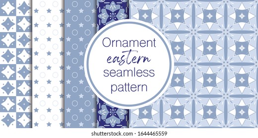 Set of vector seamless border in Eastern style. Ornate element for design on moroccan style. Ramadan kareem pattern. Luxury illustration for invitations, greeting card, wallpaper, web, background.