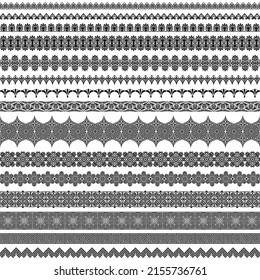 Set of vector seamless brushes in traditional Greek mediterranean style. For frames, boarders, braid, edging in the lush roman style. Patterns for design of greeting card, wedding invitation, textiles