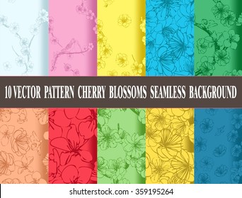 Set vector seamless cherry blossom background