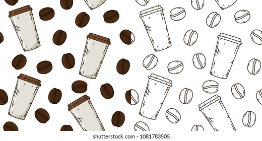 Set vector  seamless coffee patterns