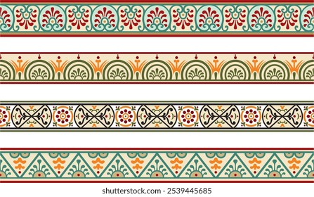 Set of Vector seamless color border, Pompeii frame. Endless Neopolitan ornament. Art of Ancient Rome.
