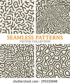 Set of Vector Seamless Curves Patterns for Textile Design. Stylish Monochrome Grid Backgrounds