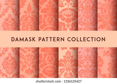 Set of Vector seamless damask patterns. Rich ornament, old Damascus style pattern for wallpapers, textile, packaging, design of luxury products - Vector Illustration