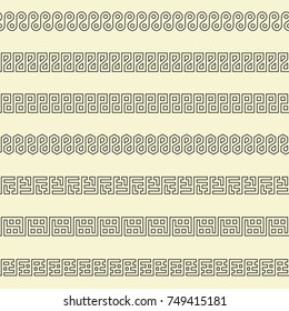 Set of vector seamless dividers. Patterns for the design of text, postcards, flyers, etc. isolated on a light background. Horizontal border. It is easy to edit the color and thickness of lines.