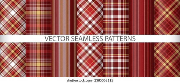 Set vector seamless fabric. Check textile tartan. Pattern texture background plaid collection.