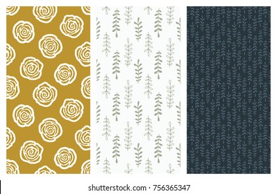 set of vector seamless floral leaf patterns, abstract background illustrations