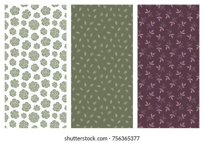 set of vector seamless floral leaf patterns, abstract background illustrations
