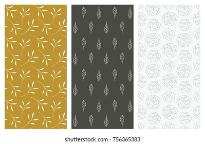 set of vector seamless floral leaf patterns, abstract background illustrations