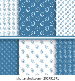 Set of vector seamless floral patterns in blue colors