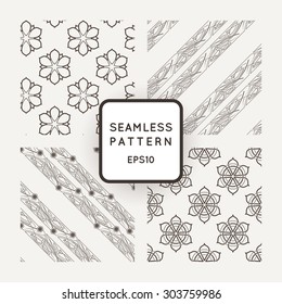 Set of vector seamless from flowers and ribbons with interwoven Art Nouveau