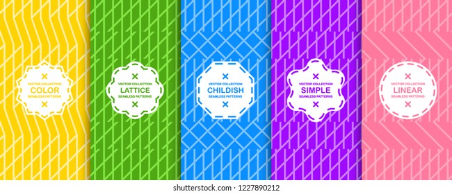 Set of vector seamless geometric patterns - bright design. Colorful decorative backgrounds