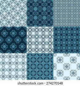 Set of vector seamless geometrical patterns. Vintage textures. Decorative background for cards, invitations, web design.