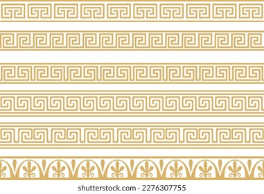 Set of vector seamless greek classic ornament. Pattern for a border and a frame. Ancient Greece and the Roman Empire. Endless golden meander.
