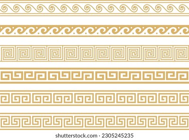 Set of vector seamless greek classic ornament. Pattern for a border and a frame. Ancient Greece and the Roman Empire. Endless golden meander.
