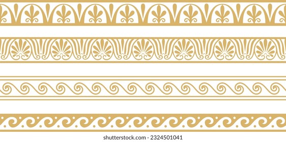 Set of vector seamless greek classic ornament. Pattern for a border and a frame. Ancient Greece and the Roman Empire. Endless golden meander.
