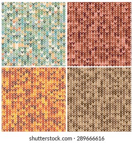 Set of vector seamless knitted patterns. Vintage and retro textures. Decorative background for web design and cards. 