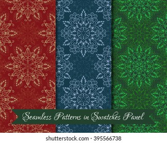 Set of Vector Seamless Mandala Patterns. Seamless patterns for your designs, invitation card, yoga, meditation, astrology, religion and other wrapped projects. Patterns in swatches panel