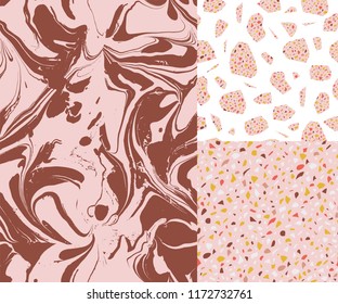 Set of vector seamless marble and terrazzo texture patterns