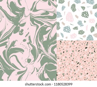 Set of vector seamless marble and terrazzo texture patterns
