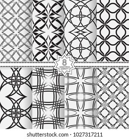 Set of vector seamless models. Infinitely repeating geometrical ornaments. Monochrome, simple. Wall-paper for the press.