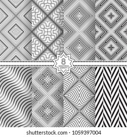 Set of vector seamless models. Infinitely repeating geometrical elements. Monochrome, simple. Wall-paper for the press.