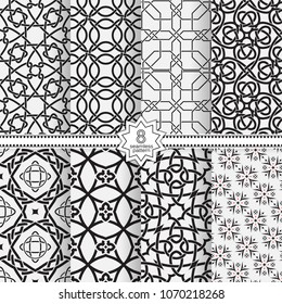 Set of vector seamless models. Infinitely repeating geometrical elements. Monochrome, simple. Wall-paper for the press.