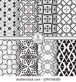 Set of vector seamless models. Infinitely repeating geometrical elements. Monochrome, simple. Wall-paper for the press.