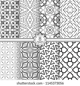 Set of vector seamless models. Infinitely repeating geometrical elements. Monochrome, simple. Wall-paper for the press.