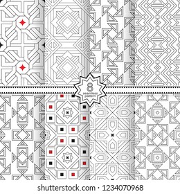 Set of vector seamless models. Infinitely repeating geometrical elements. Monochrome, simple. Wall-paper for the press.