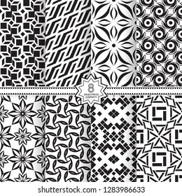 Set of vector seamless models. Infinitely repeating geometrical elements. Monochrome, simple. Wall-paper for the press.