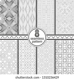 Set of vector seamless models. Infinitely repeating geometrical elements. Monochrome, simple. Wall-paper for the press. Vector graphics.