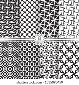 Set of vector seamless models. Infinitely repeating geometrical elements. Monochrome, simple. Wall-paper for the press. Vektor.