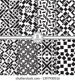 Set of vector seamless models. Infinitely repeating geometrical elements. Monochrome, simple. Wall-paper for the press. Vektor.