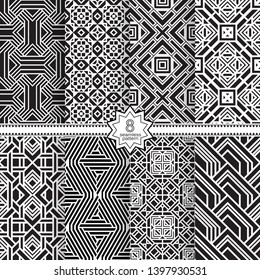 Set of vector seamless models. Infinitely repeating geometrical elements. Monochrome, simple. Wall-paper for the press. Vektor.